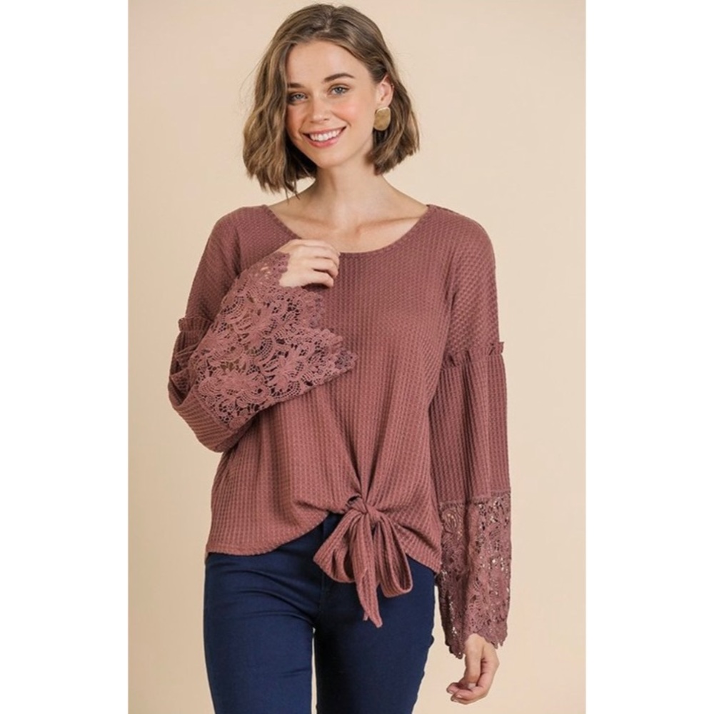 🆕 Berry Laced Bell Sleeve Blouse